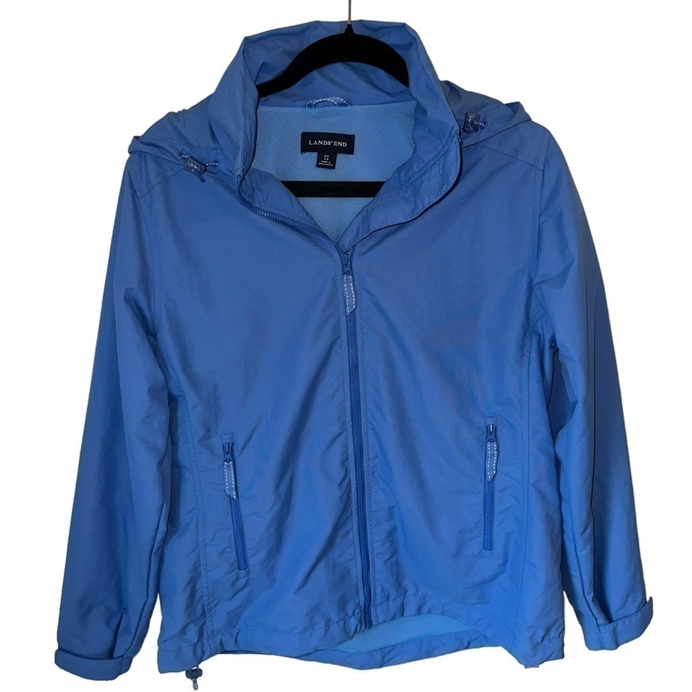 Lands End Women’s Light Blue Spring Windbreaker Full Zip Hooded Jacket Small